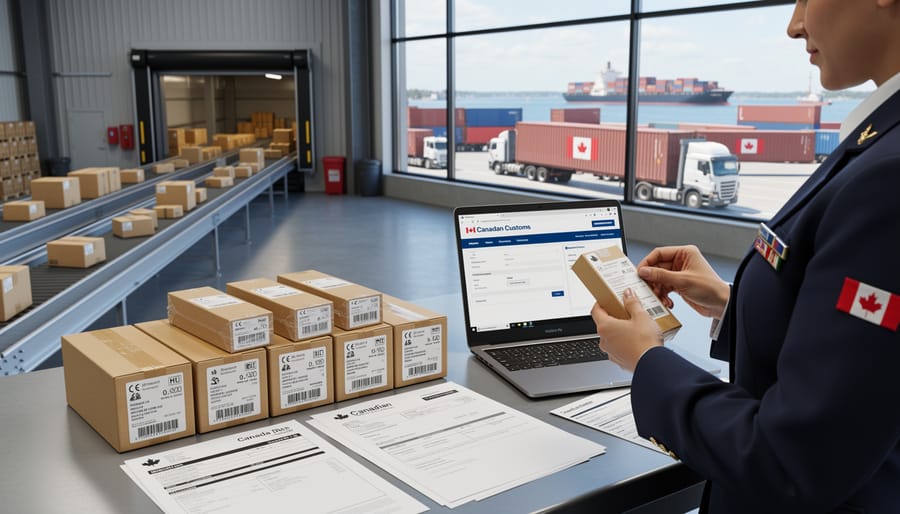 Cardboard shipping box on a counter with a measuring scale, suggesting import and excise compliance context
